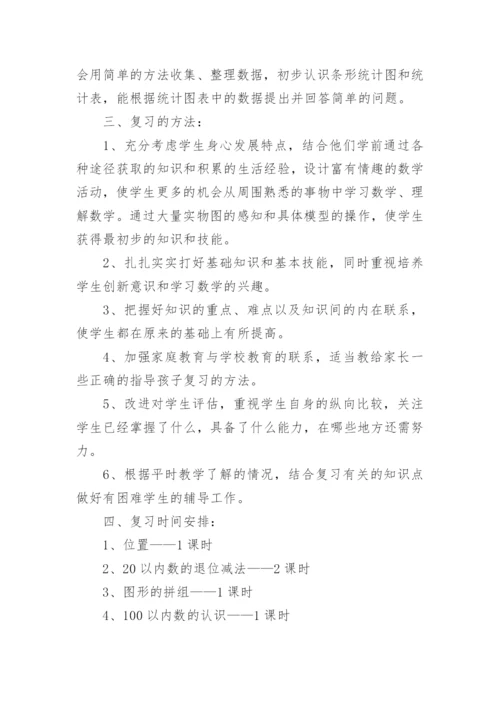 一年级数学下册期末复习计划.docx