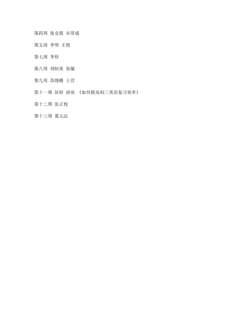 第二学期英语教研组博客网络计划