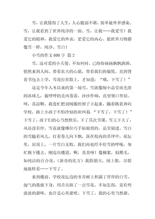 2023年关于小雪的作文600字（精选59篇）