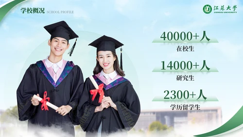 江苏大学绿色系自强厚德通用PPT模板