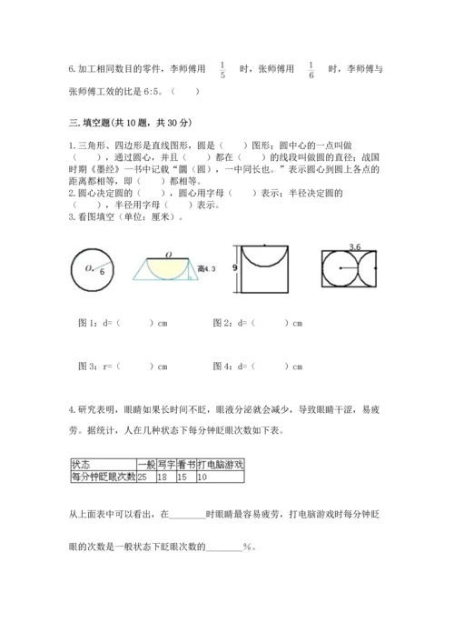 人教版六年级上册数学期末测试卷附答案（黄金题型）.docx