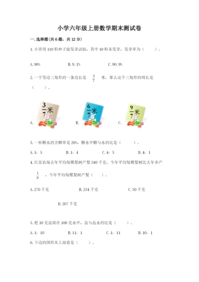 小学六年级上册数学期末测试卷含答案（黄金题型）.docx