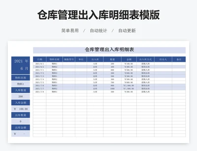仓库管理出入库明细表模版