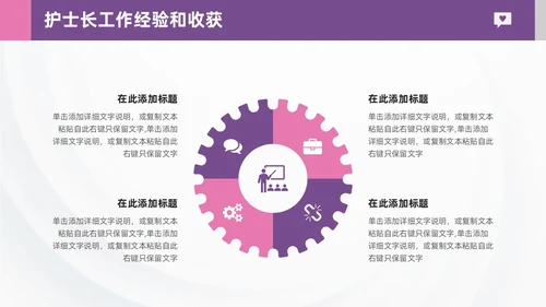 紫粉色形状插画简约风护士长述职报告通用PPT模板