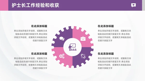 紫粉色形状插画简约风护士长述职报告通用PPT模板