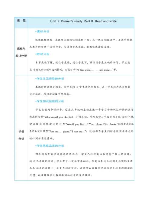 Unit 5 Dinner's ready Part B   Read  and  write 大单