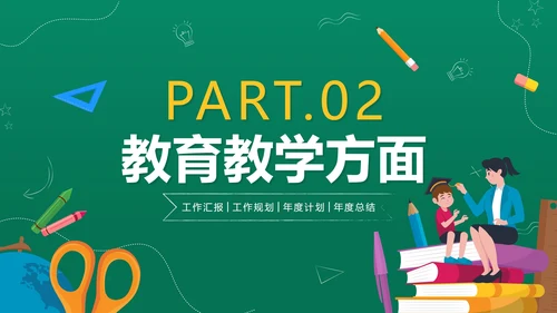 黑板手绘卡通学校教师年终工作总结PPT模板