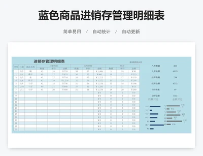 蓝色商品进销存管理明细表
