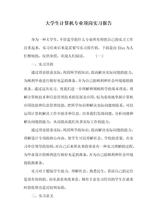 大学生计算机专业顶岗实习汇报