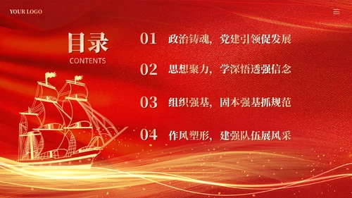 红色党建加强党的建设引领高质量发展党课课件PPT