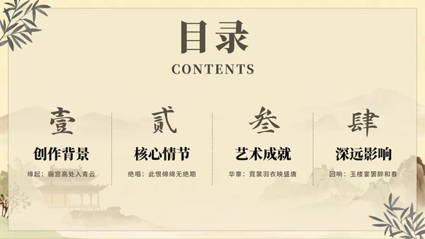 水墨插画古风语文课古诗词长恨歌教学课件PPT模板