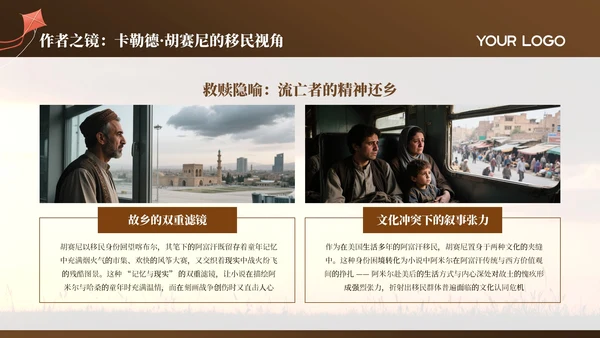 棕色简约《追风筝的人》读书分享通用PPT模板