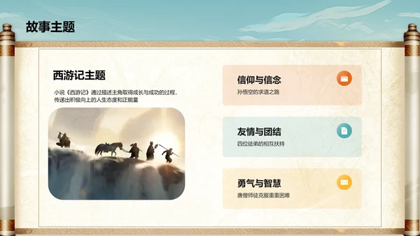 橙色插画复古国风名著导读西游记培训课件PPT模板
