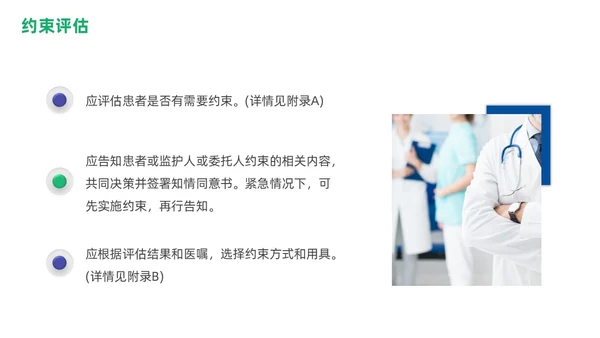 商务蓝色绿色渐变住院患者身体约束护理培训PPT医疗
