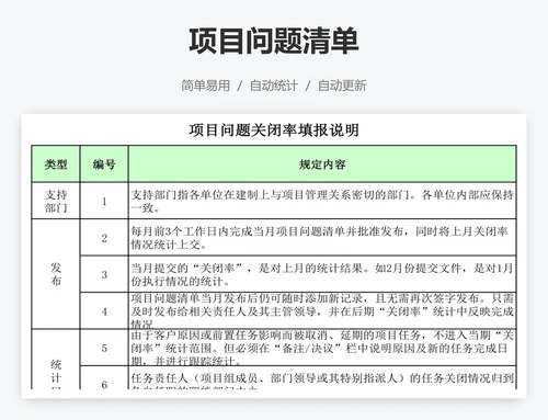 项目问题清单