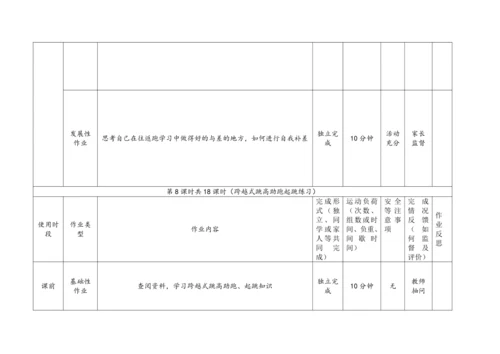 人教版体育八年级上册：第二章 田径 作业设计（表格式）