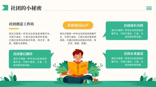 黄绿色插画风社团招新社团介绍通用模板PPT模板