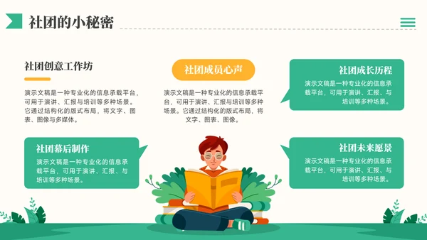黄绿色插画风社团招新社团介绍通用模板PPT模板