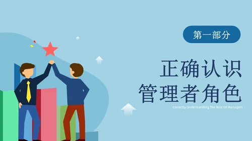 莫兰迪蓝色插画风管理者的角色定位自我认知公司培训ppt模团队管理