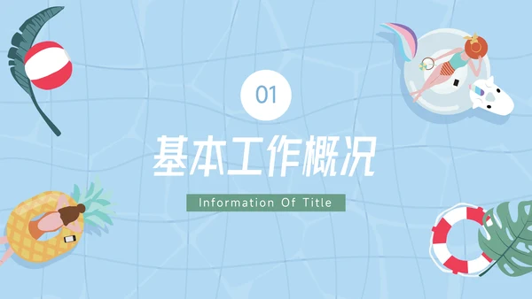 蓝色夏日元素总结及未来展望PPT模板
