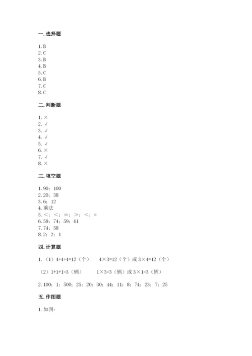 小学数学二年级上册期中测试卷带答案（达标题）.docx