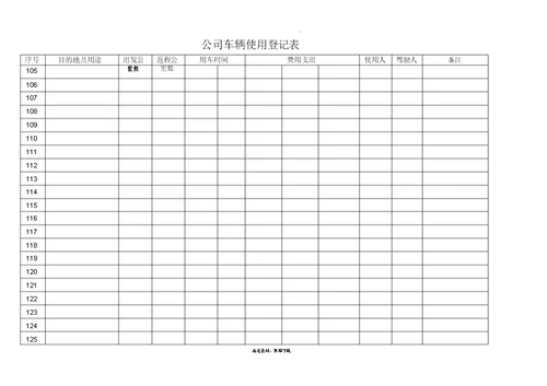 公司车辆使用登记表