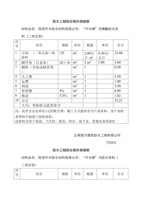 防水工程综合报价明细表.docx