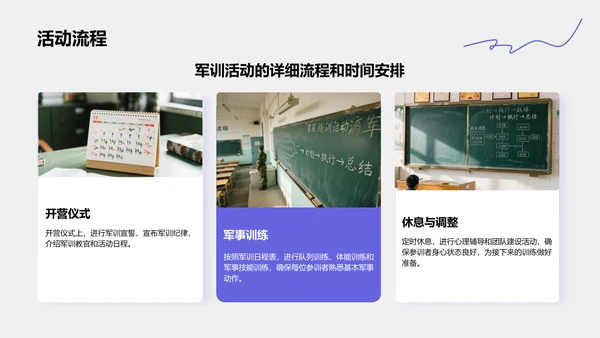 紫色商务风军训主题活动策划展示PPT模板