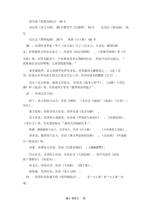 关于小学语文必背文学常识