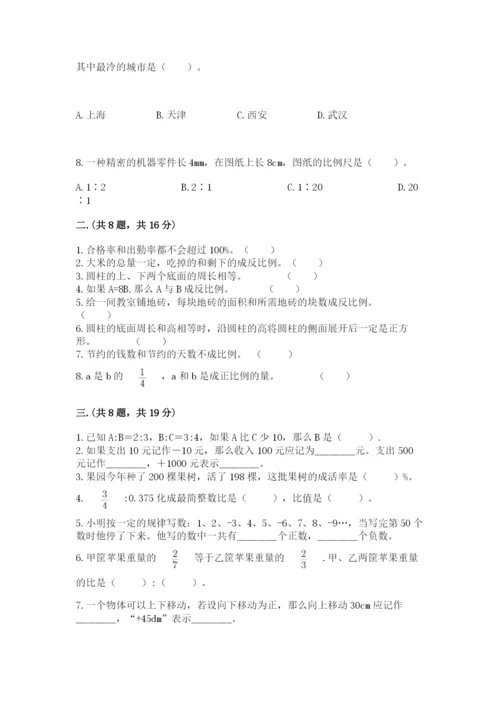 小学六年级数学摸底考试题word.docx