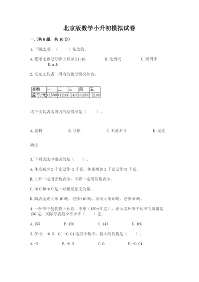北京版数学小升初模拟试卷含答案（黄金题型）.docx