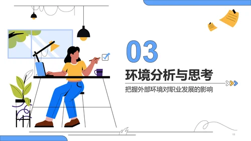 蓝色插画风大学生职业发展规划PPT模板