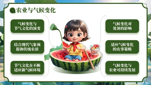 绿色3D风处暑节气主题班会