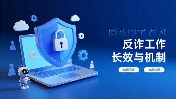 深蓝色系3D关于电信反诈讲座PPT模板