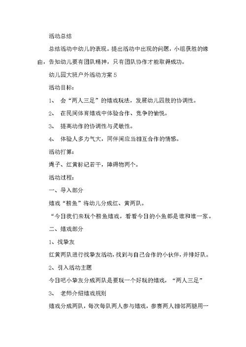 幼儿园大班户外活动方案5篇