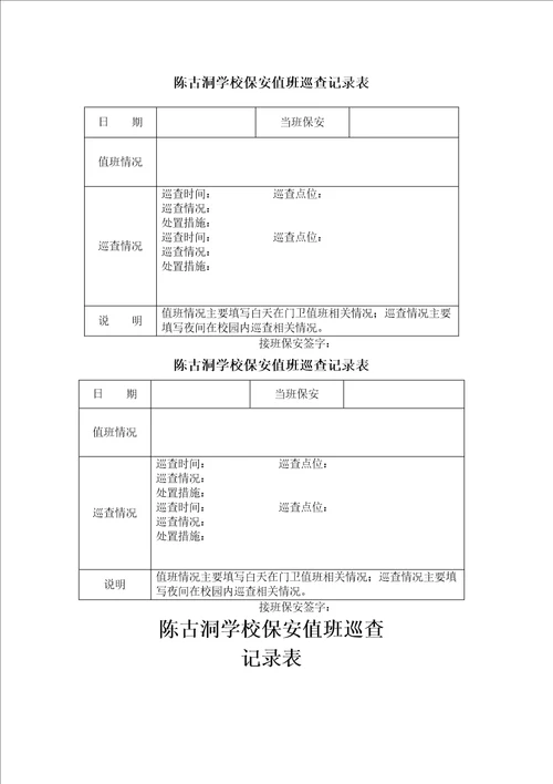 学校保安值班巡查记录表