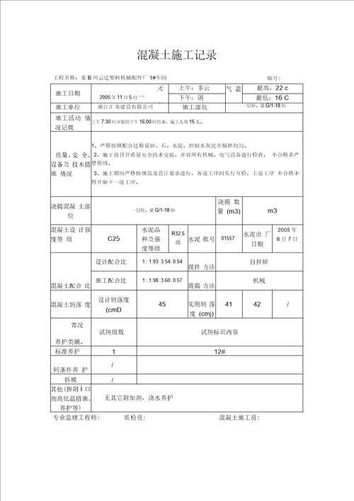 混凝土施工记录