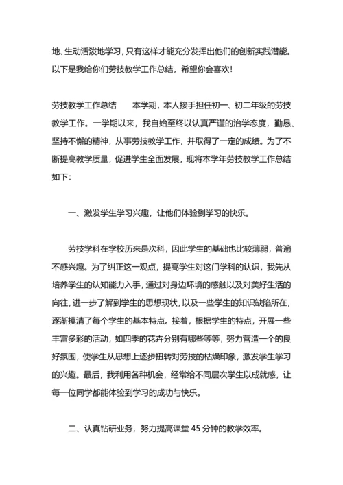 初二劳技教师工作总结模板范文.docx