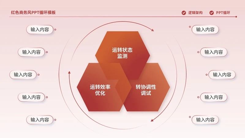 红色商务风多项循环PPT单页