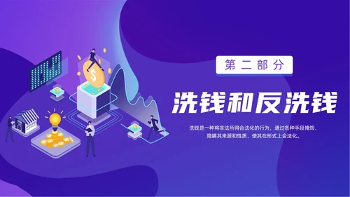紫色简约风扁平化插画校园反洗钱动态PPT