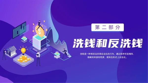 紫色简约风扁平化插画校园反洗钱动态PPT