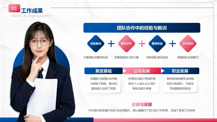 蓝色商务风试用期转正工作汇报PPT模板