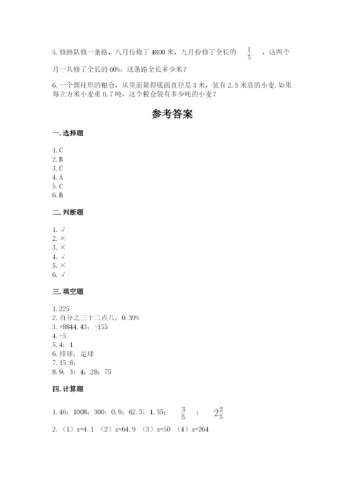 邢台市宁晋县六年级下册数学期末测试卷含答案.docx