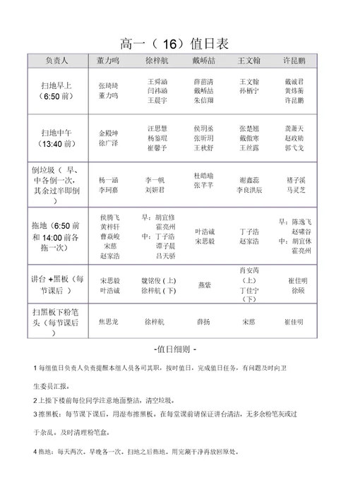 班级日常值日表演示教学