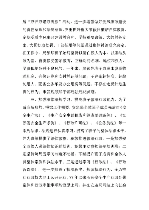 安监局领导班子XX年度工作总结