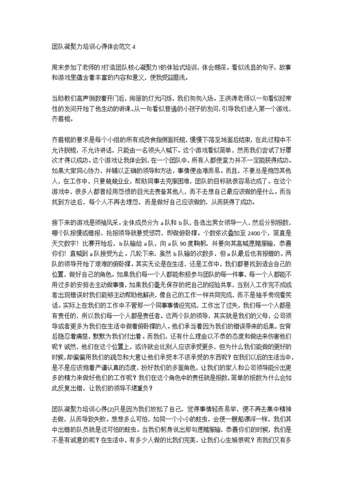 团队凝聚力培训学习心得体会范文