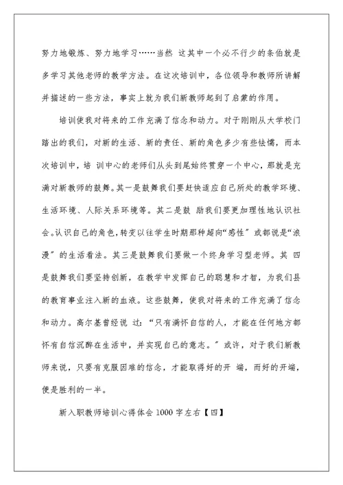 新入职教师培训心得体会1000字左右