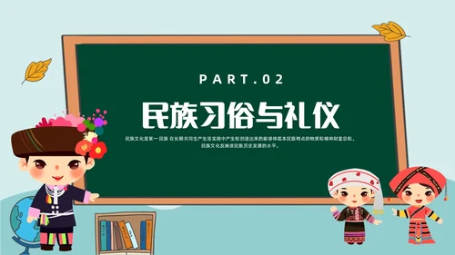 绿色插画风民族文化介绍主题班会民族团结