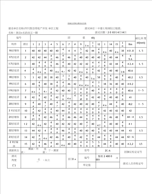 混凝土回弹记录表