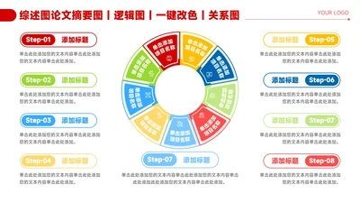 红色简约风9项圆环信息关系图PPT